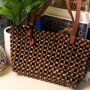 Vintage The Sak Wooden Bead Shoulder Bag Purse